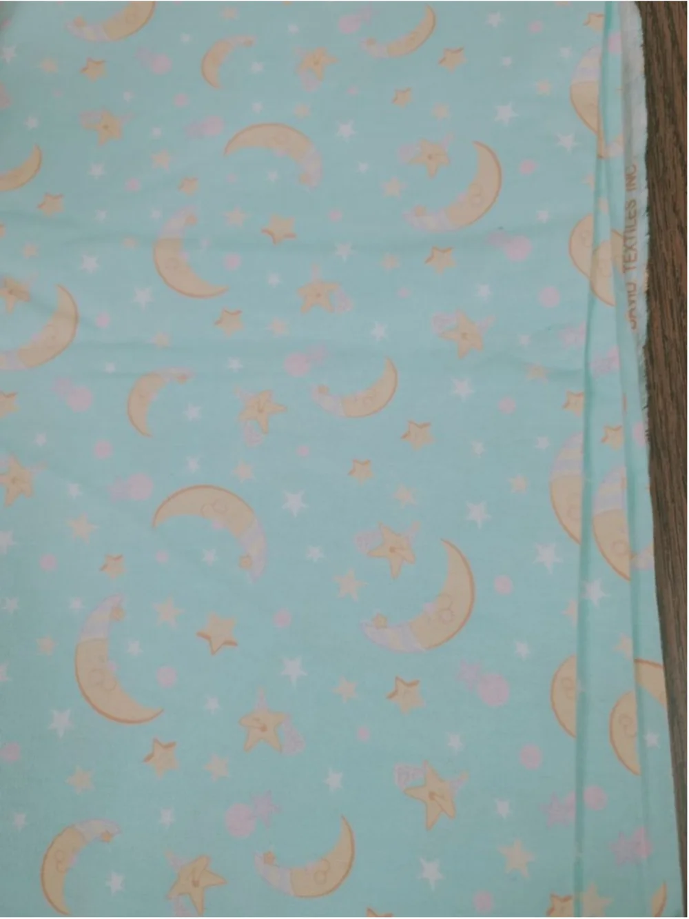 Vtg 2006 David Textiles Moon & Stars Flannel Fabric 2 Yds Nursery Aqua